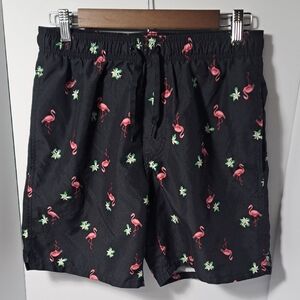 Old Navy Black Swim Trunks with Flamingo Print Size Small